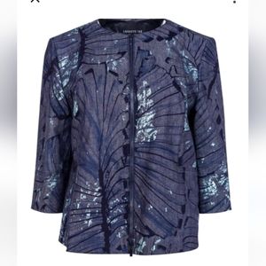 Lafayette 148 New York Navy Denim Athea Etched Palm Paint Splatter Jacke…